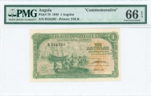 ANGOLA: 1 Angolar (1948) in green, commemorative issue for the 300th anniversary of Angola to Portuguese Rule. Landing boat, seamen and sailing ships ...
