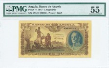ANGOLA: 5 Angolares (1.1.1947) in brown on yellow unpt with three men at left and portrait of General Carmona at right. S/N: "47ADI 030383". Printed b...