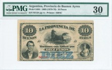 ARGENTINA: 10 Pesos (1.1.1869 - ND 1870/76 issue) in black on light blue unpt with H F Varela at lower left, horse at upper center and portrait of wom...