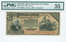 ARGENTINA: 5 Pesos (1.1.1889) remainder banknote in black on yellow and brown unpt with portrait of D Sarsfield at left and seated allegorical woman a...