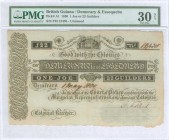 BRITISH GUIANA: 1 Joe or 22 Guilders (1.5.1830) in black with Ornate D-E at upper center. Never issued. S/N: "F22 12485". Inside holder by PMG "Very F...