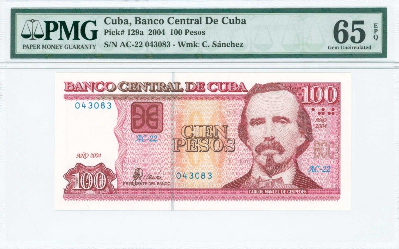 CUBA: 100 Pesos (2004) in multicolor with Carlos Manuel de Cespedes at right. S/...