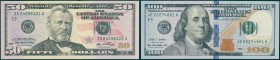 USA: Set of 7 banknotes including 1 Dollar (1999) + 2 Dollars (2013) + 5 Dollars (2006) + 10 Dollars (2009) + 20 Dollars (2009) + 50 Dollars (2006) + ...