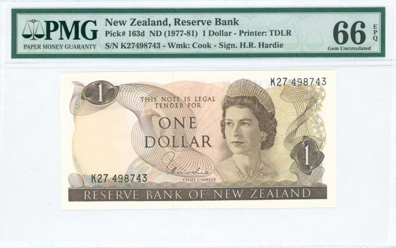 NEW ZEALAND: 1 Dollar (ND 1977-81) in brown on multicolor unpt with Queen Elizab...
