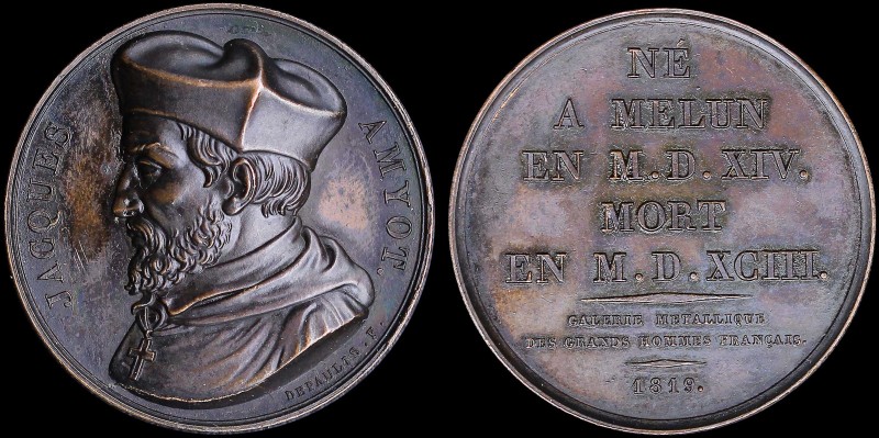 FRANCE: Bronze medal (1819) commemorating Jacques Amyot. Manufactured by Alexis ...