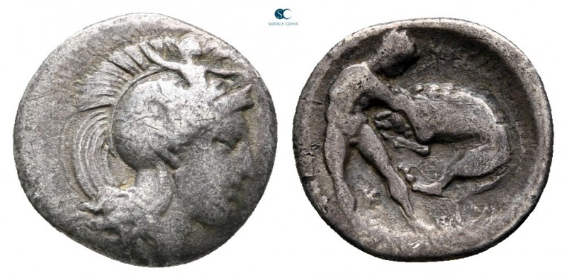 Calabria. Tarentum circa 380-325 BC. 
Diobol AR

12 mm., 1,04 g.



nearl...