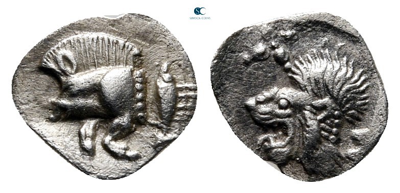 Mysia. Kyzikos circa 480-450 BC. 
Hemiobol AR

9 mm., 0,36 g.



very fin...