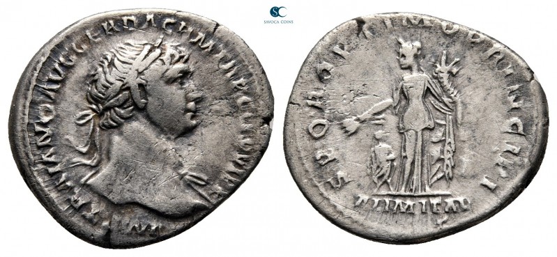 Trajan AD 98-117. Rome
Denarius AR

19 mm., 2,77 g.



very fine