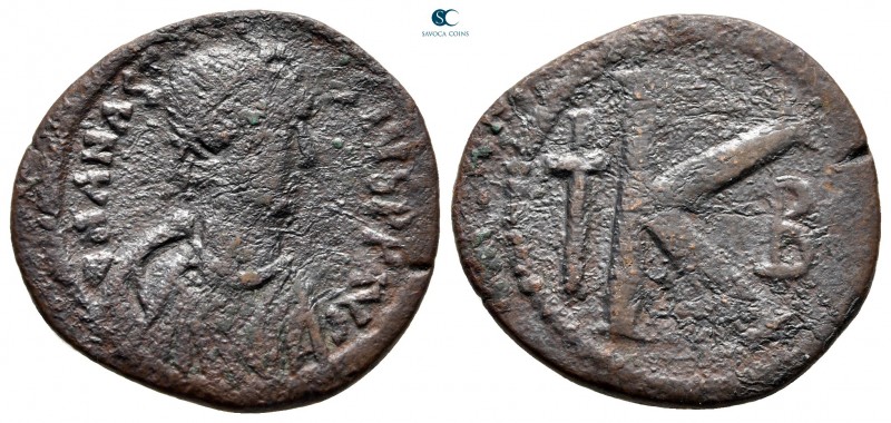 Anastasius I AD 491-518. Constantinople
Half follis Æ

25 mm., 8,05 g.


...