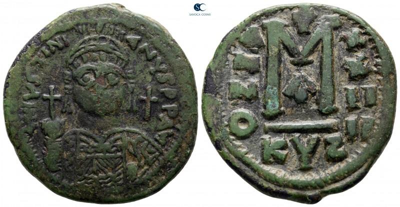 Justinian I AD 527-565. Cyzicus
Follis Æ

33 mm., 18,32 g.



very fine