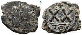 Phocas, with Leontia AD 602-610. Thessalonica. Half follis Æ