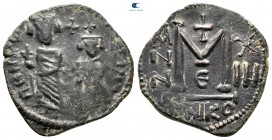 Heraclius with Heraclius Constantine AD 610-641. Contemporary imitation (?). Nikomedia. Follis Æ