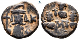 Constans II, with Constantine IV, Heraclius, and Tiberius AD 641-668. Constantinople. Follis Æ