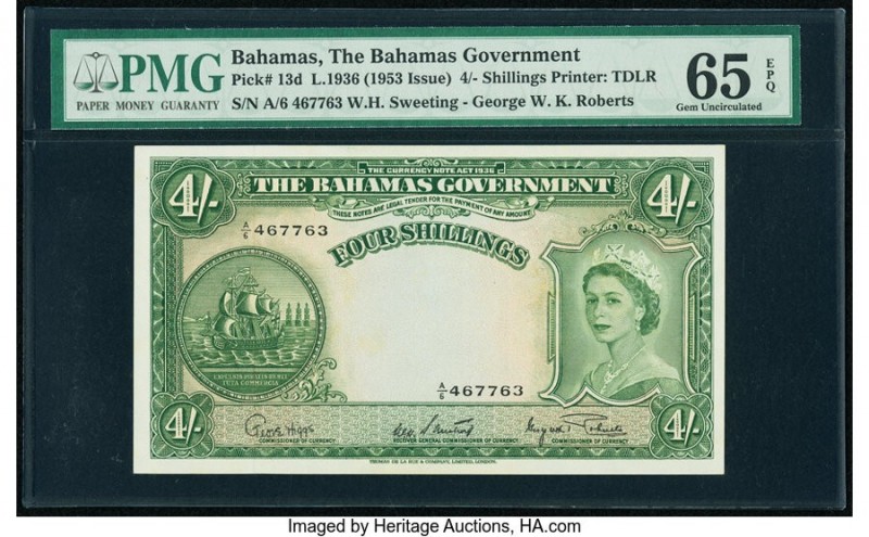 Bahamas Bahamas Government 4 Shillings 1936 (ND 1953) Pick 13d PMG Gem Uncircula...