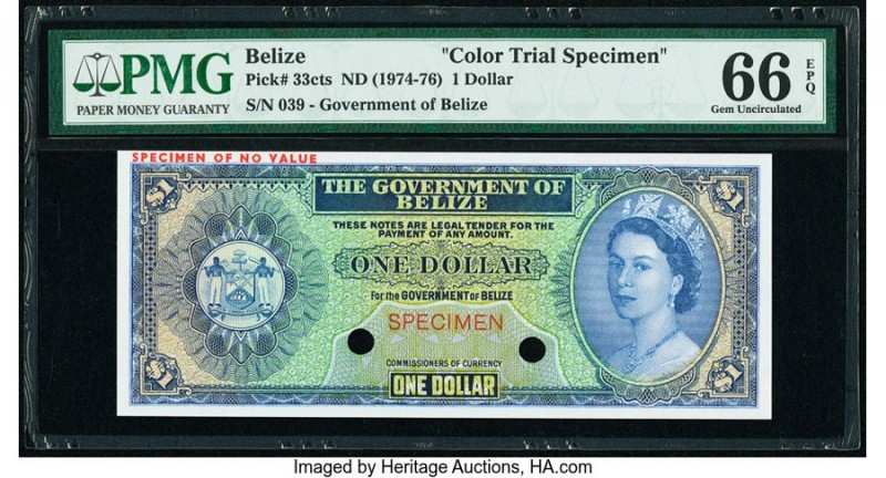 Belize Government of Belize 1 Dollar ND (1974-76) Pick 33cts Color Trial Specime...