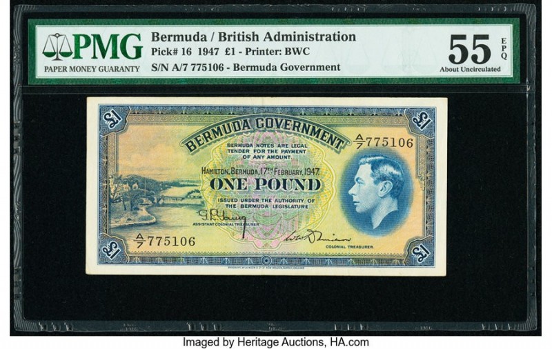 Bermuda Bermuda Government 1 Pound 17.2.1947 Pick 16 PMG About Uncirculated 55 E...