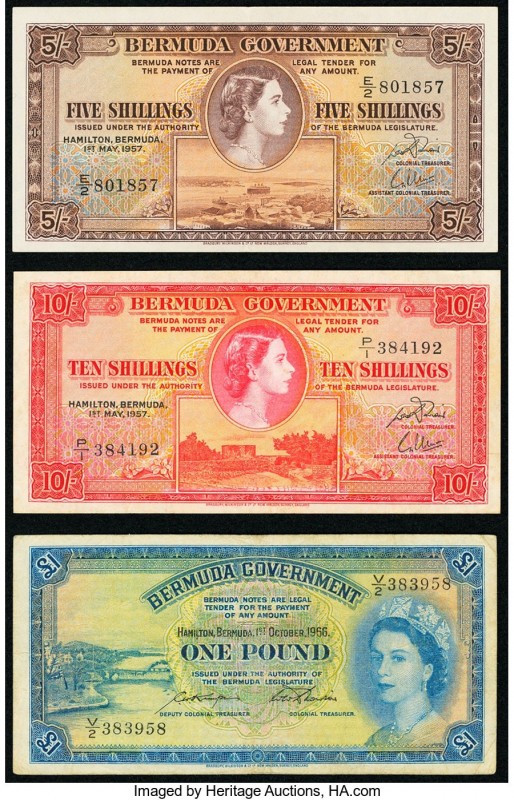 Bermuda Bermuda Government 5; 10 Shillings; 1 Pound 1.5.1957 (2); 1.10.1956 Pick...