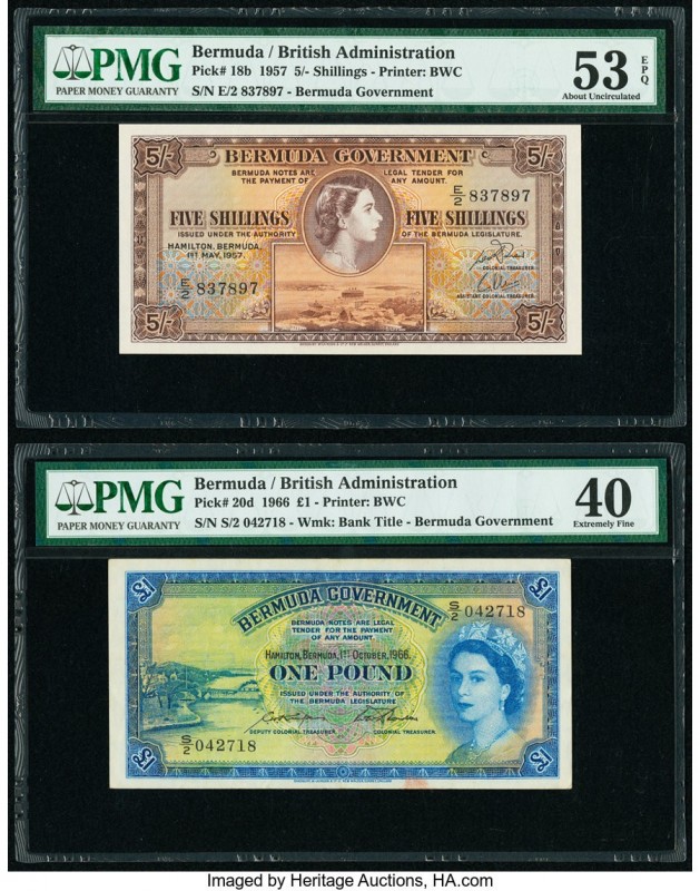 Bermuda Bermuda Government 5 Shillings; 1 Pound 1.5.1957; 1.10.1966 Pick 18b; 20...
