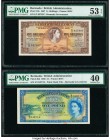 Bermuda Bermuda Government 5 Shillings; 1 Pound 1.5.1957; 1.10.1966 Pick 18b; 20d Two Examples PMG About Uncirculated 53 EPQ; Extremely Fine 40. 

HID...