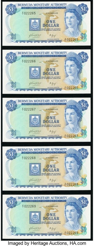 Bermuda Monetary Authority 1 Dollar 1.12.1976 Pick 28a* Five Consecutive Replace...