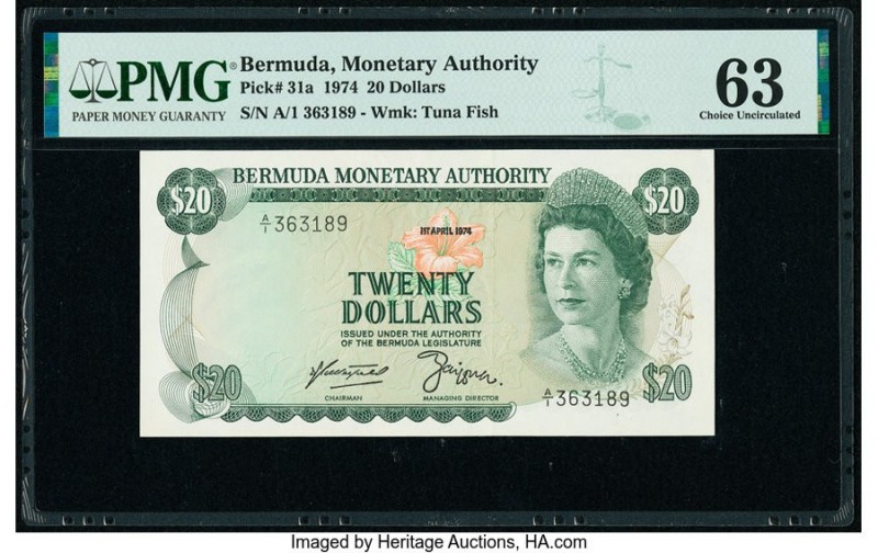 Bermuda Monetary Authority 20 Dollars 1.4.1974 Pick 31a PMG Choice Uncirculated ...
