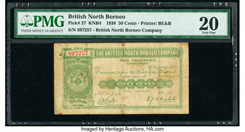 British North Borneo British North Borneo Company 50 Cents 1.1.1938 Pick 27 PMG ...