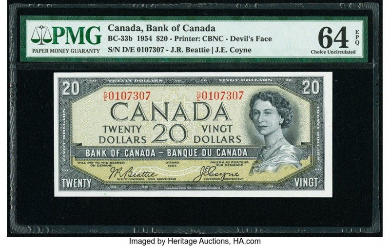 Canada Bank of Canada $20 1954 Pick 70b BC-33b "Devil's Face" PMG Choice Uncircu...