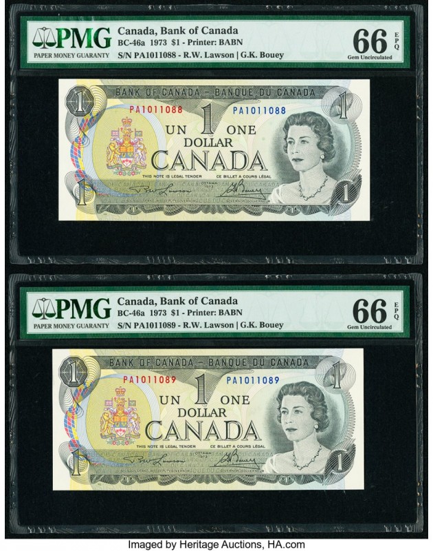 Canada Bank of Canada $1 1973 Pick 85a1 BC-46a Two Consecutive Examples PMG Gem ...