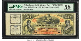 Chile Banco de D. Matte y Ca. 20 Pesos ND (ca. 1888) Pick S279s Specimen PMG Choice About Unc 58. Three POCs, with counterfoil. 

HID09801242017

© 20...