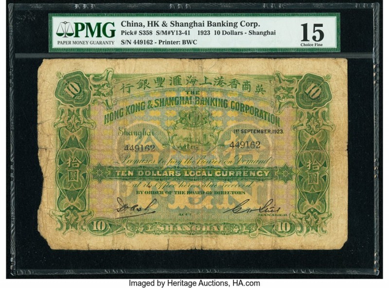 China Hongkong & Shanghai Banking Corporation, Shanghai 10 Dollars 1.9.1923 Pick...