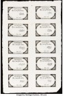 France Republique Francaise 5 Livres ND (1793) Pick A76 Sheet of 10 Very Fine-Extremly Fine. Sheet shows folds and stains from storage. Some center sp...
