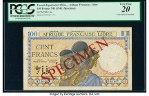 French Equatorial Africa Afrique Francaise Libre 100 Francs ND (1941) Pick 8s Specimen PCGS Very Fine 20. Pinholes, minor rust stains, and perforated ...