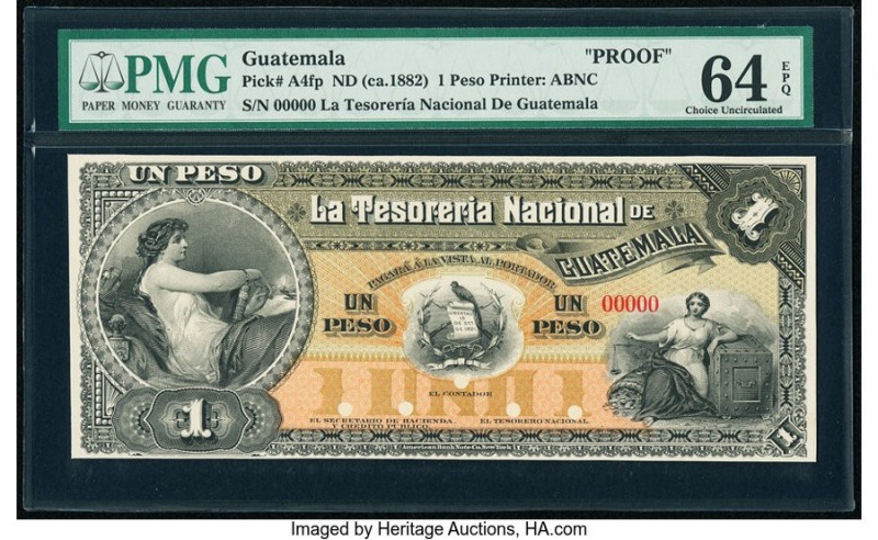 Guatemala Tesoreria Nacional de Guatemala 1 Peso ND (ca. 1882) Pick A4fp Proof P...