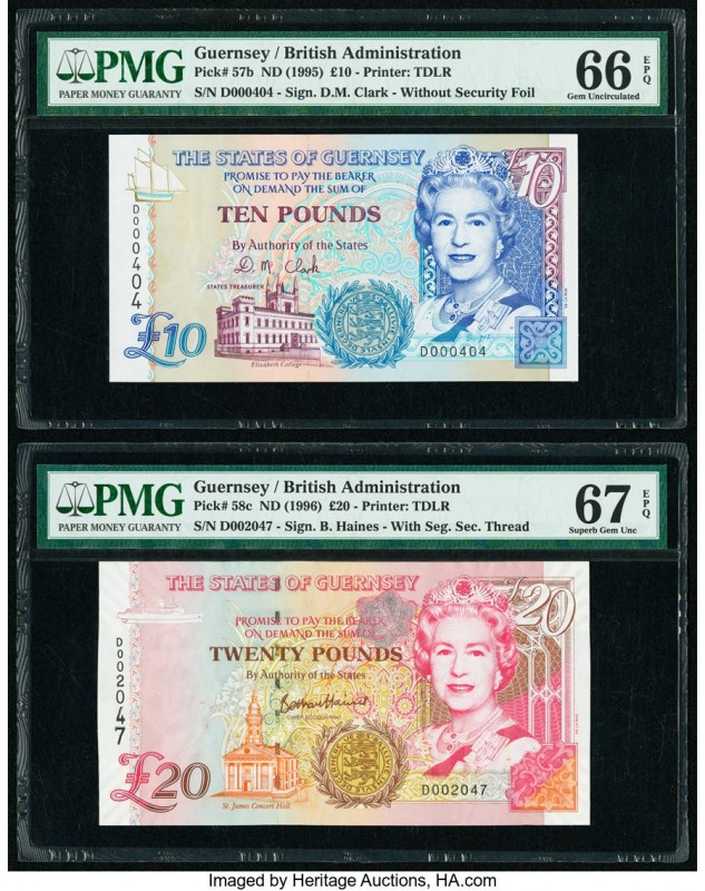 Guernsey States of Guernsey 10; 20 Pounds ND (1995; 1996) Pick 57b; 58c Two Exam...