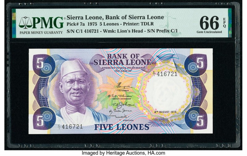 Sierra Leone Bank of Sierra Leone 5 Leones 4.8.1975 Pick 7a PMG Gem Uncirculated...