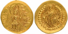 Gold One Quarter Dinar Coin of Vasudeva I of Kushan Dynasty of Oesho type.