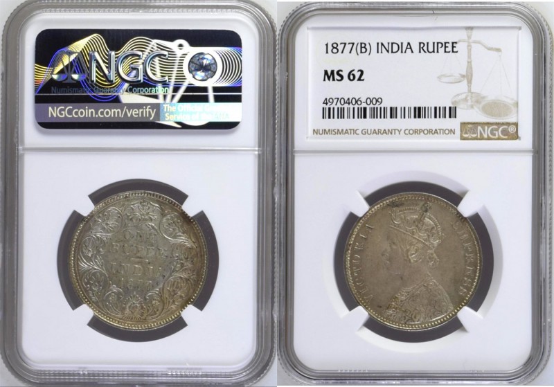 British India
Rupee 1
Rupee 01
1877, Victoria Empress, Silver Rupee, Bombay M...