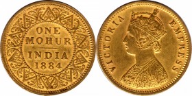 Gold One Mohur Coin of Victoria Empress of Calcutta Mint of 1884.