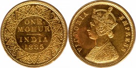 Gold One Mohur Coin of Victoria Empress of Calcutta Mint of 1885.