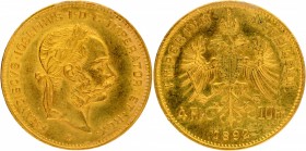 Gold Four Florin Coin of Francis Joseph I of Austria of 1892.