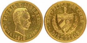 Gold Ten Pesos Coin of Cuba of 1916.