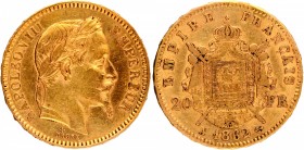 Gold Twenty Francs Coin of Nepoleon III of France of 1862