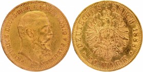 Gold Twenty Mark Coin of Friedrich III of Germany of 1888.