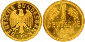 Gold One Deutsche Mark Coin of Germany of 2001.