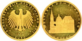 Gold Hundred Euros Coin of Germany of 2012.