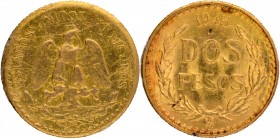 Gold Two Pesos Coin of Mexico of 1945.