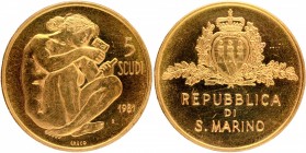 Gold Five Scudi Coin of Sanmarino of 1981.