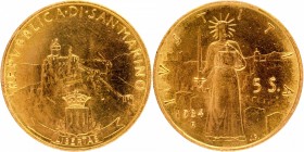 Gold Five Scudi Coin of Sanmarino of 1984.