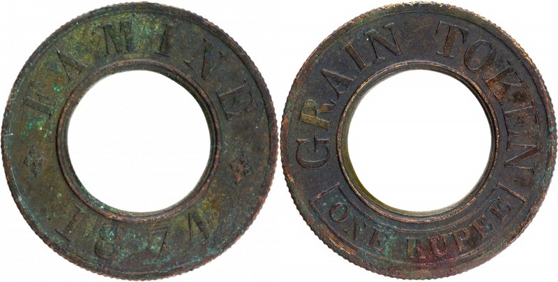 Tokens
Grain Token, Bengal Famine, 1874, Brass Token - 1 Rupee, Obv: FAMINE/187...