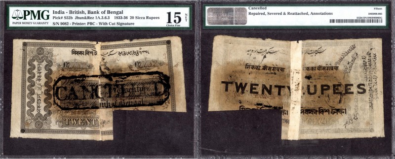 British INDIA Notes
Bank Of Bengal
Bank of Bengal, 20 Sicca Rupees, Calcutta C...